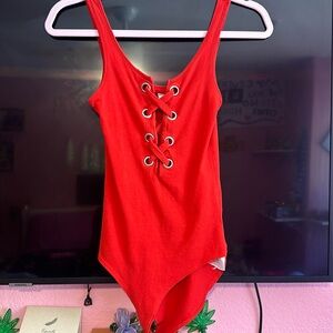 red front lace up bodysuit
